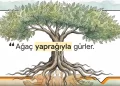 Ağaç yapraklarıyla gürler.